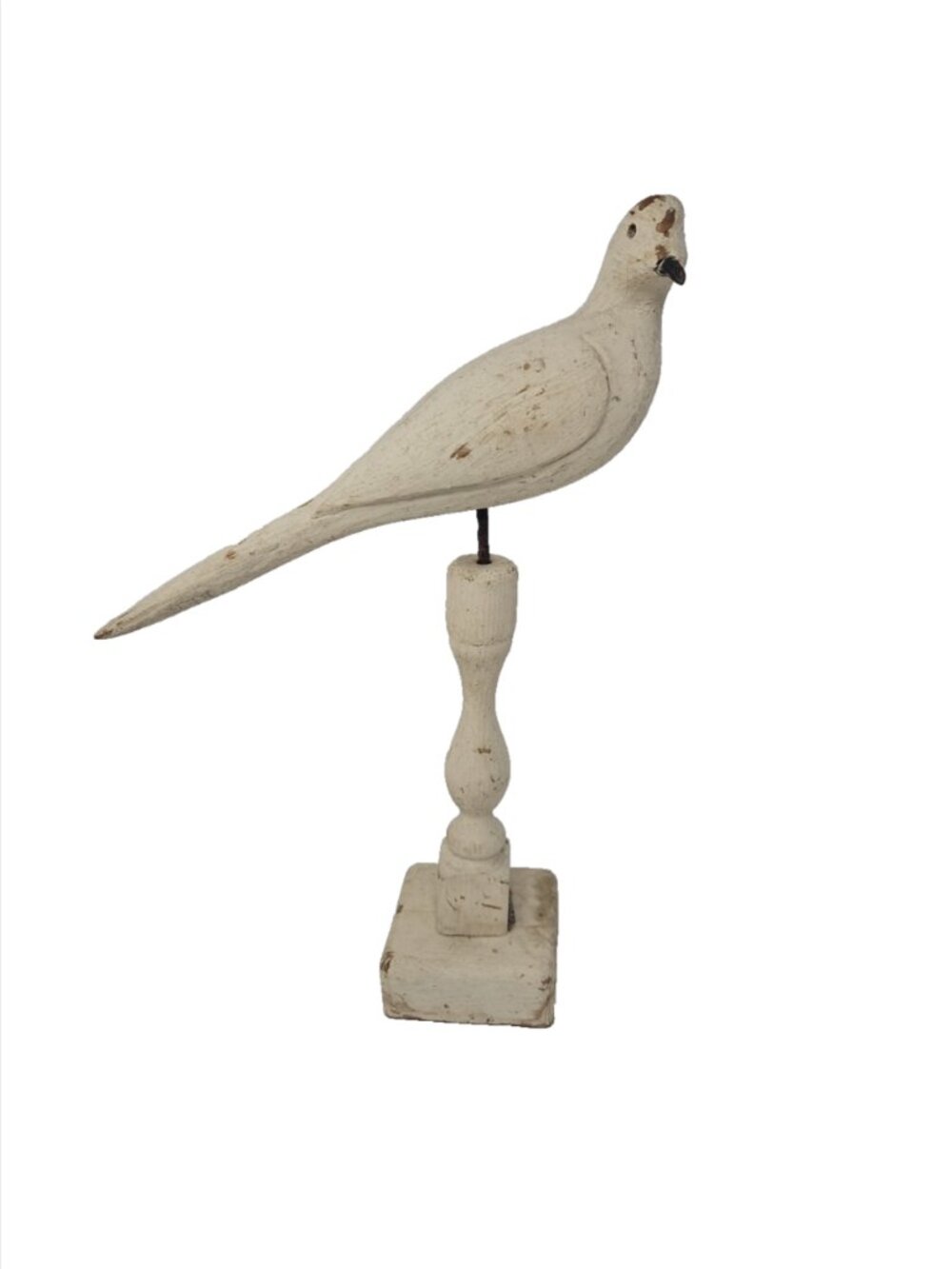 Antique Victorian Primitive Folk Art Carved Wood White Dove Decoy Milk Paint 15"